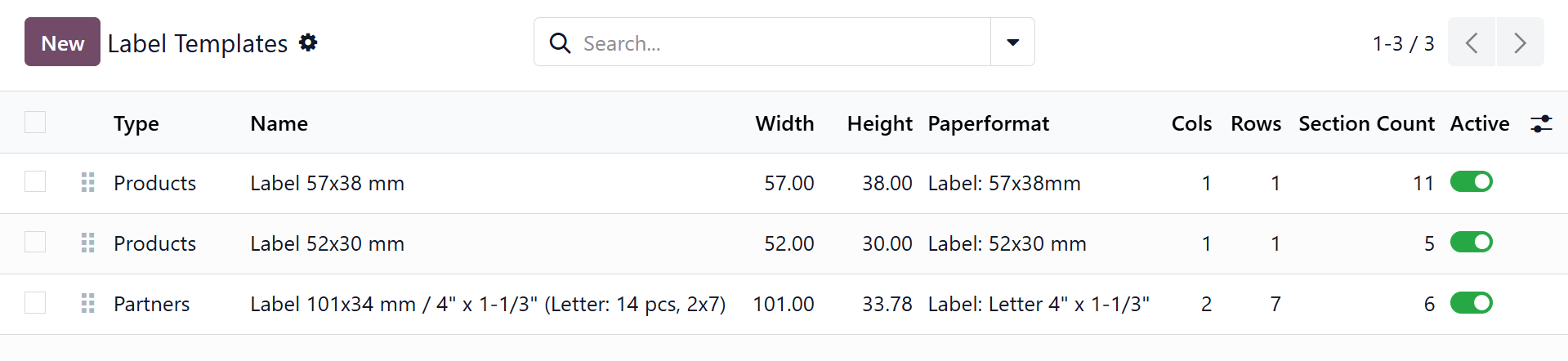 Odoo 19.0 Product Label Builder Start Templates List